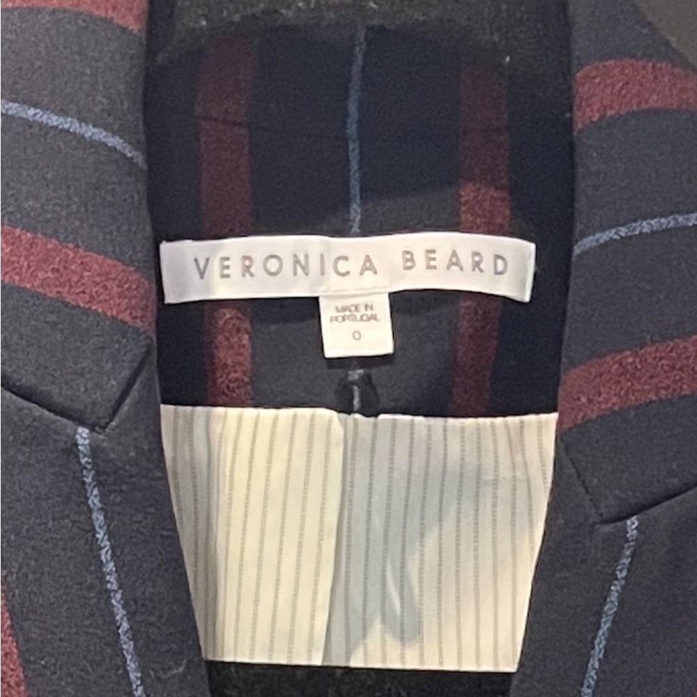 $698 Veronica Beard Carter Dickey jacket blazer navy merlot white stripe size 0 - Picture 14 of 16
